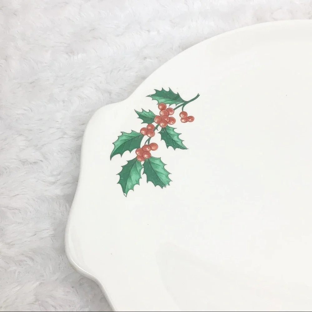 Vintage Harmony House Salem China Holly Berry Cake Plate Server Christmas